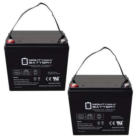12V 55AH INT Replacement Battery for Shoprider Sprinter Deluxe - 2PK -  MIGHTY MAX BATTERY, MAX3948271